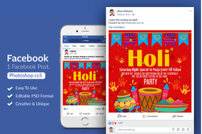 Happy Holi Indian Festival Facebook Post