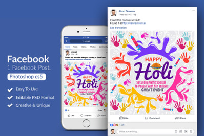 Happy Holi Indian Festival Facebook Post