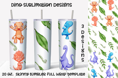 Dino sublimation design. Skinny tumbler wrap design.
