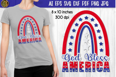 4th of July Rainbow God Bless AMERICA SVG
