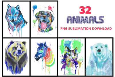 Watercolor Animals sublimation design PNG Bundle