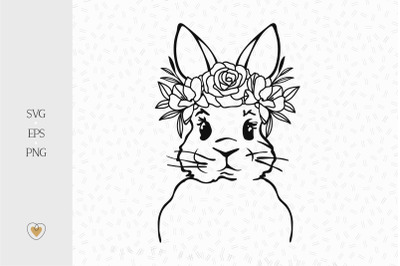 Bunny with flower crown svg, Rabbit face svg, Easter bunny