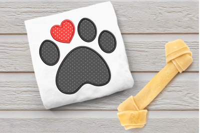 Dog Paw with Heart Toe | Applique Embroidery