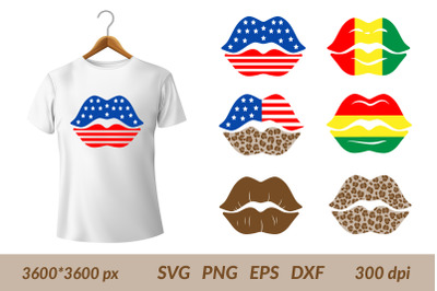 American Lips SVG. Patriotic Lips Bundle SVG. Leopard Lips