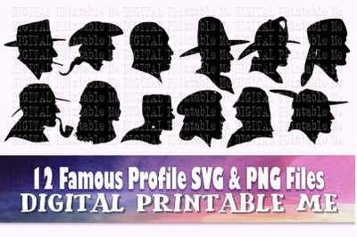 Man Profile svg, Famous Male face silhouette bundle, PNG, clip art, 12