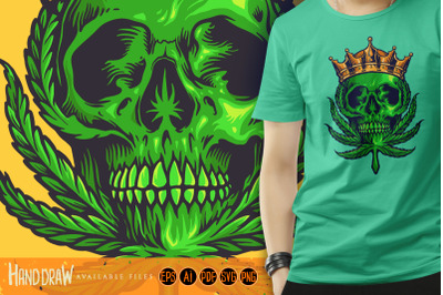 Cannabis King Skull Mascot kush Leaves Logo