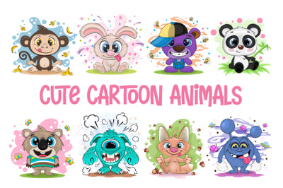 Set of cute cartoon animals, characters