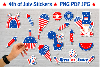 4th of July Stickers. Patriotic Stickers Bundle PNG.