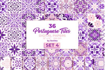 Portuguese Purple Azulejo Tiles Set 4