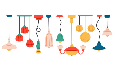 Lamps and chandeliers, hand drawn interior items and lighting elements