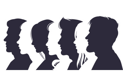 Male and female profile faces silhouettes&2C; human faces overlay images