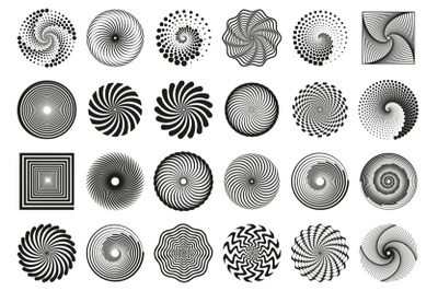 Swirl spirals. Spiral vortex motion elements, vertigo motion swirl spi