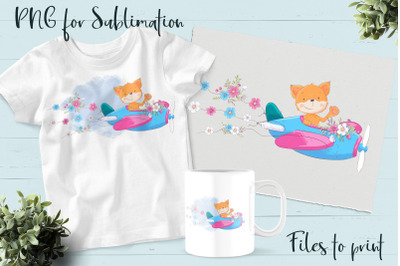 Cute Fox sublimation. Design for printing.