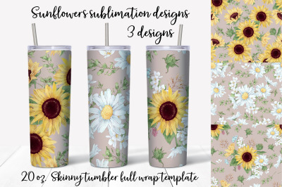 Sunflowers  sublimation design. Skinny tumbler wrap design.