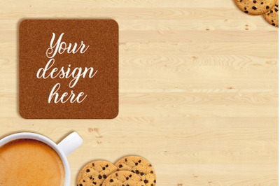 Square Coaster mockup PSD, JPEG files.