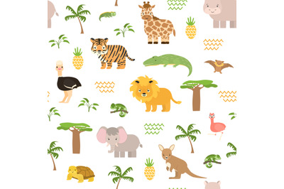 Safari summer childish seamless pattern with animals