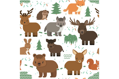 Forest cartoon childish animals seamless pattern