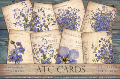 Forget-me-not junk journal cards