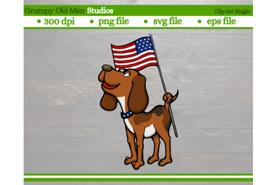 patriotic  beagle |dog holding flag with tail