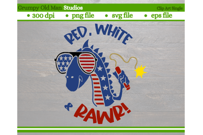 patriotic dino with sunglasses | red white and rawr