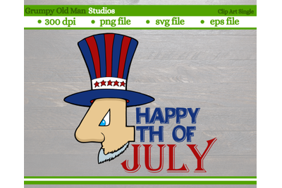 happy 4th of July | uncle sam in shape of a four