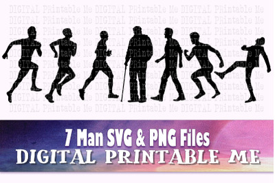 Man walking svg, Male running silhouette bundle, running standing figu