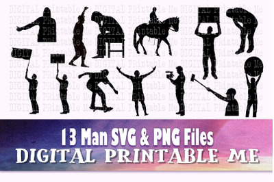 Man svg, Male silhouette bundle PNG clip art, 13 Men images, vector, c
