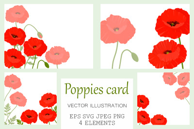 Poppies card. Poppies greeting. Poppies SVG.Poppy invitation