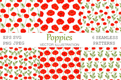 Poppies pattern. Poppies flowers pattern. Poppies SVG