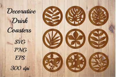 Decorative Drink Coasters SVG. Coasters Stencil. Laser Cut