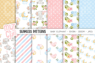 Baby Elephant Seamless Patterns