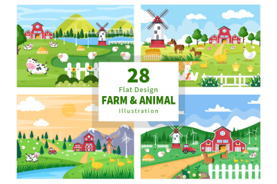 28 Cute Cartoon Farm Animals Illustration