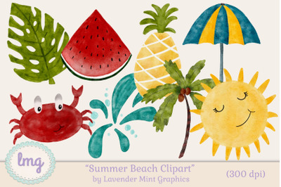 Watercolor Summer Beach Clipart