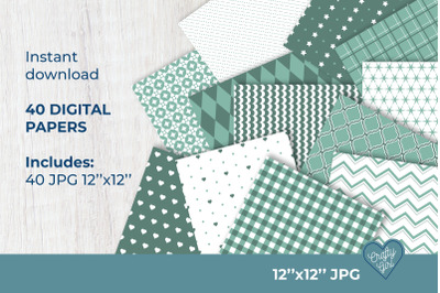 40 Mint Geometrical Seamless Digital Papers for Scrapbooking