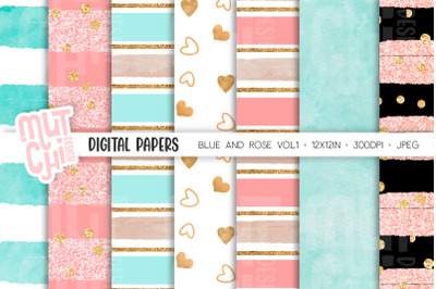 Blue and Rose Vol1 Digital Paper Set