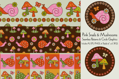 Pink Snail &amp; Mushroom Patterns &amp; Graphics