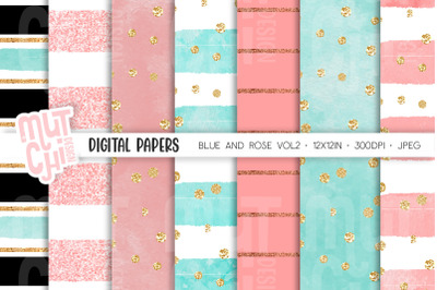Blue and Rose Vol2 Digital Paper Set