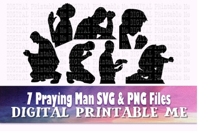 Praying Man svg, Male silhouette bundle PNG clip art, 7 Men images, ve