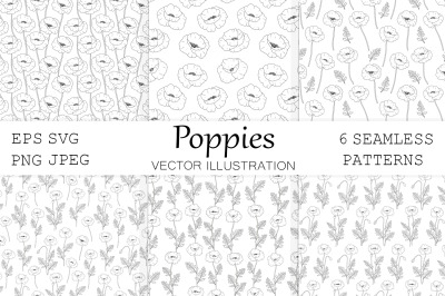 Poppies graphics pattern. Poppies flowers pattern. Poppy SVG