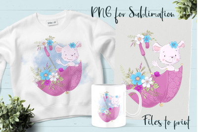 Cute mouse sublimation. Design for printing.