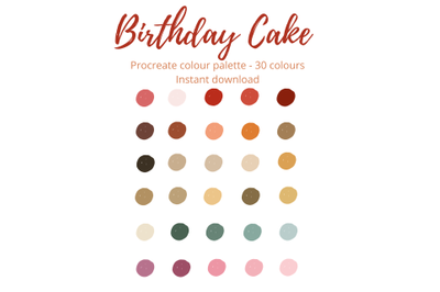 Birthday Cake Colour Palette Procreate 30 X shades