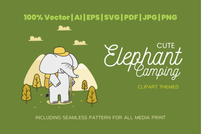 Cute Elephant Camping Illustration Themed Plus Pattern