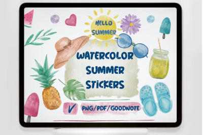Watercolor Summer Stickers Cliparts.