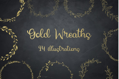 Gold Glitter Laurels Clipart, Laurel Wreaths, Glitter Wreaths