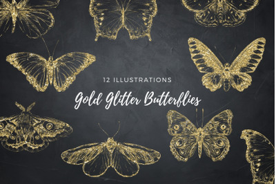 Gold Butterflies Collection&2C; Gold Glitter Butterfly&2C; Golden Insects