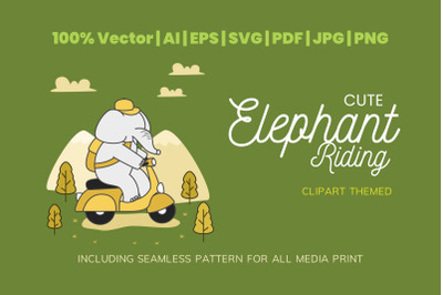 Cute Elephant Riding Illustration Themed Plus Pattern