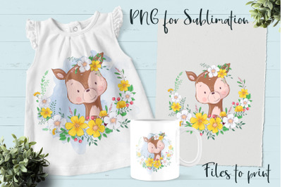 Cute Deer sublimation. Design for printing.