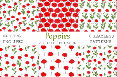 Poppies pattern. Poppies flowers pattern. Poppies SVG