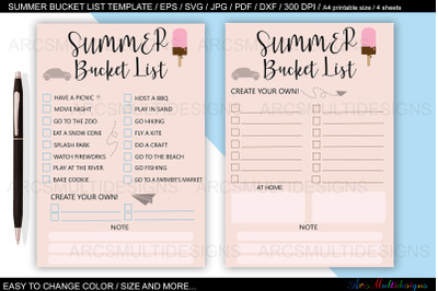 Summer bucket list planner template