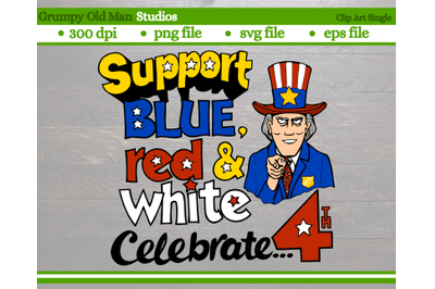 support blue red and white with uncle sam